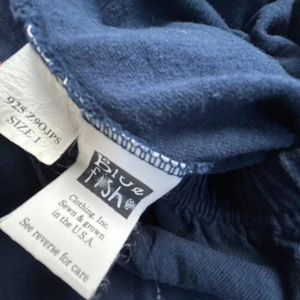 VINTAGE Blue Fish Women's Straight Maxi Skirt Blue Organic Cotton Elastic Waist